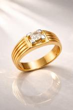 18K Gouden Heren Pinkring met Diamant 0,45 ct, Ophalen, 19 tot 20, Heer, Zo goed als nieuw