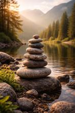 Zen Steenstapel aan Rivier - Rustgevende Decoratie, Ophalen of Verzenden, Nieuw