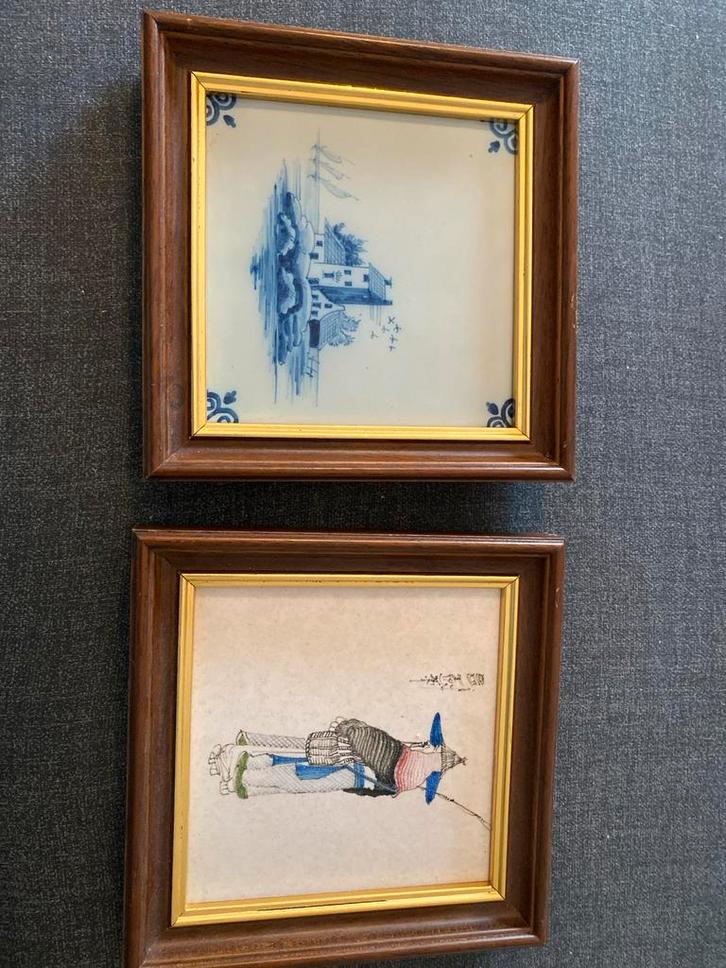 Makkum aardewerk tegeltjes in lijst, Antiek en Kunst, Antiek | Wandborden en Tegels, Ophalen of Verzenden