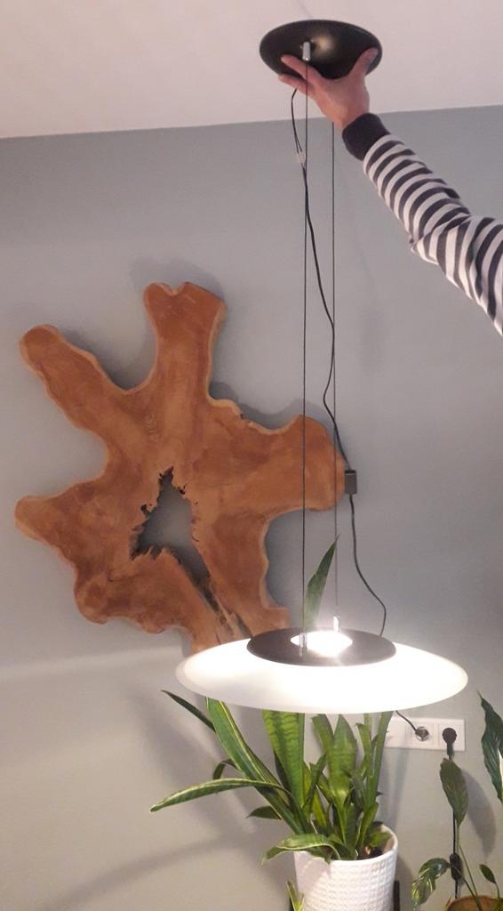 Vintage Happylight UFO hanglamp -Space Age- Glazen schotel, Huis en Inrichting, Lampen | Hanglampen, Ophalen, Zo goed als nieuw