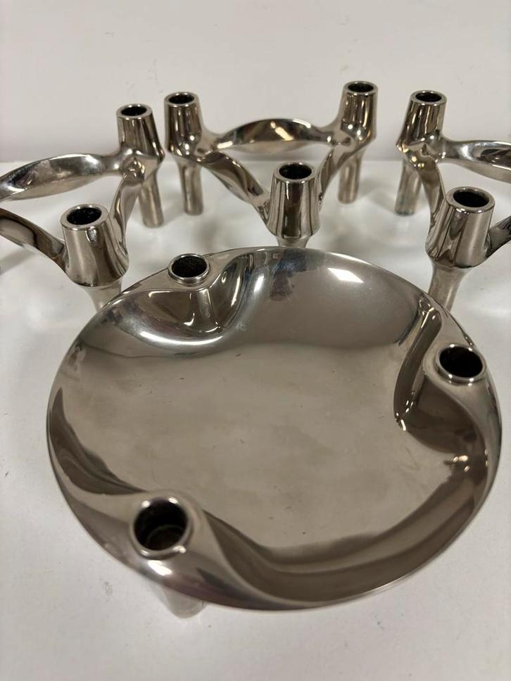 Set van 3 originele Stoff Nagel kandelaars met schaal, Antiek en Kunst, Antiek | Kandelaars, Overige materialen, Ophalen of Verzenden