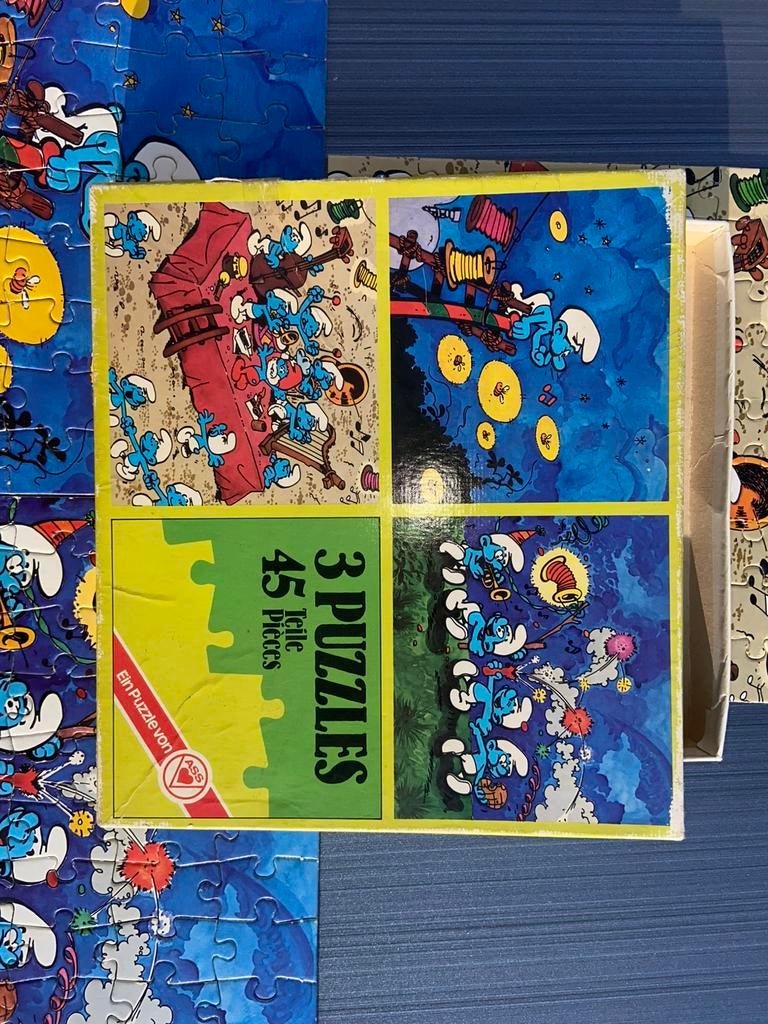 Smurf 3 smurfen puzzels in 1 doos compleet, Ophalen of Verzenden, 500 t/m 1500 stukjes, Zo goed als nieuw