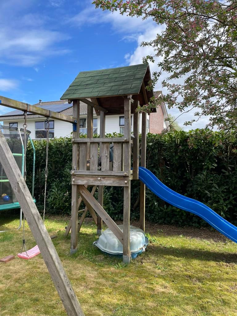 Speelhuisje met glijbaan, schommel en rekstok, Ophalen, Gebruikt, Schommel