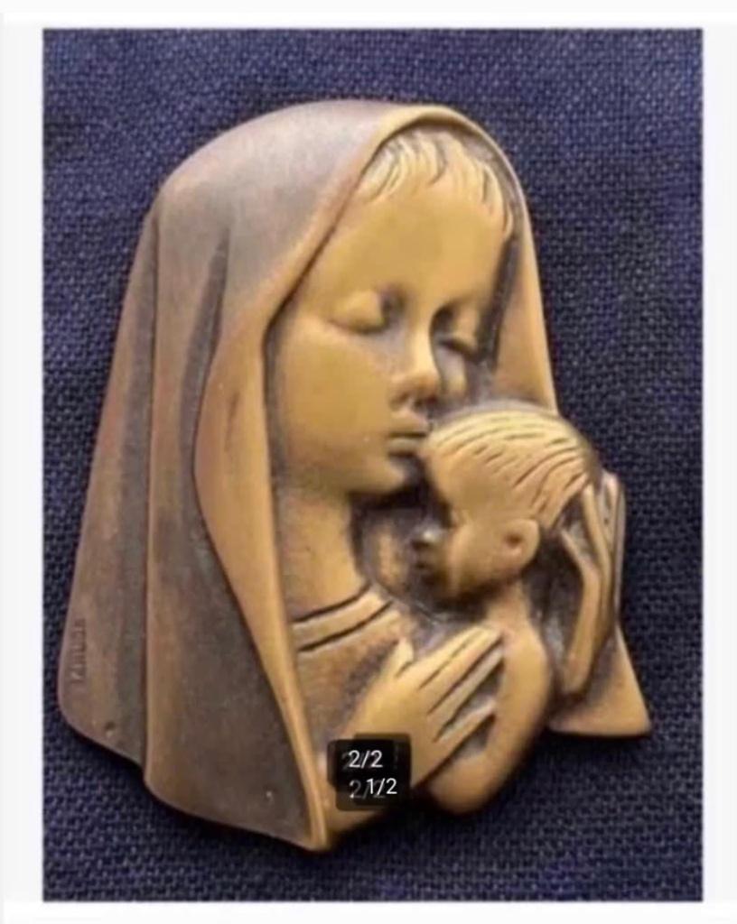 Bronzen plaquette hanger Maria Jezus, Cisele Edition 7x5 cm, Antiek en Kunst, Antiek | Religie, Ophalen of Verzenden