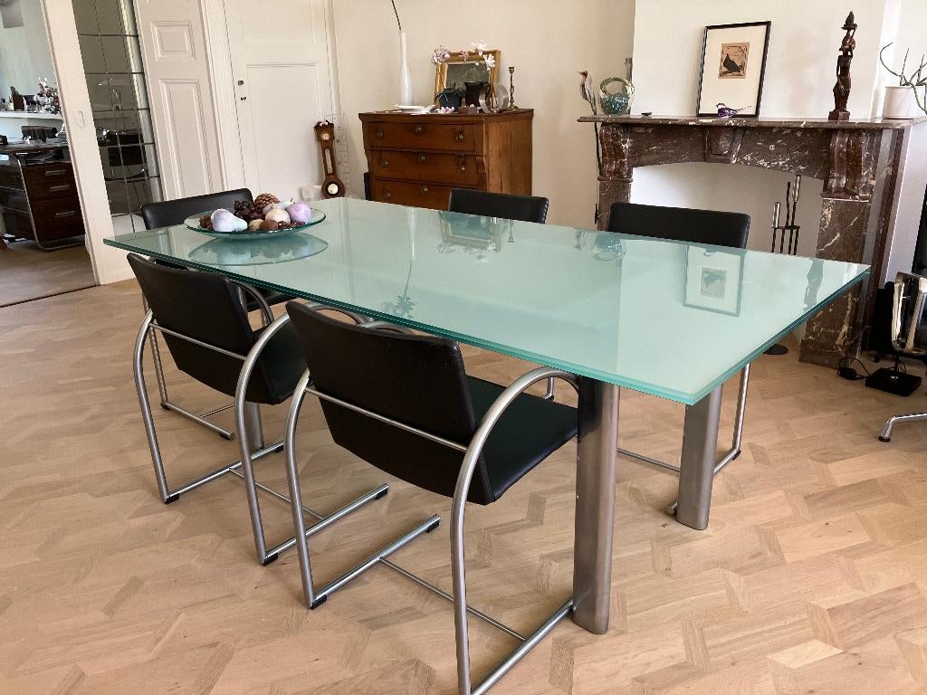 Glazen Eettafel Metaform, Huis en Inrichting, Tafels | Eettafels, Ophalen, Modern design, Gebruikt, 200 cm of meer
