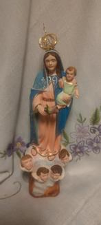 425 Maria + Kind Jezus , 4 engelen aan haar voeten terra cot, Ophalen of Verzenden, Zo goed als nieuw, Beeld(je), Christendom | Katholiek