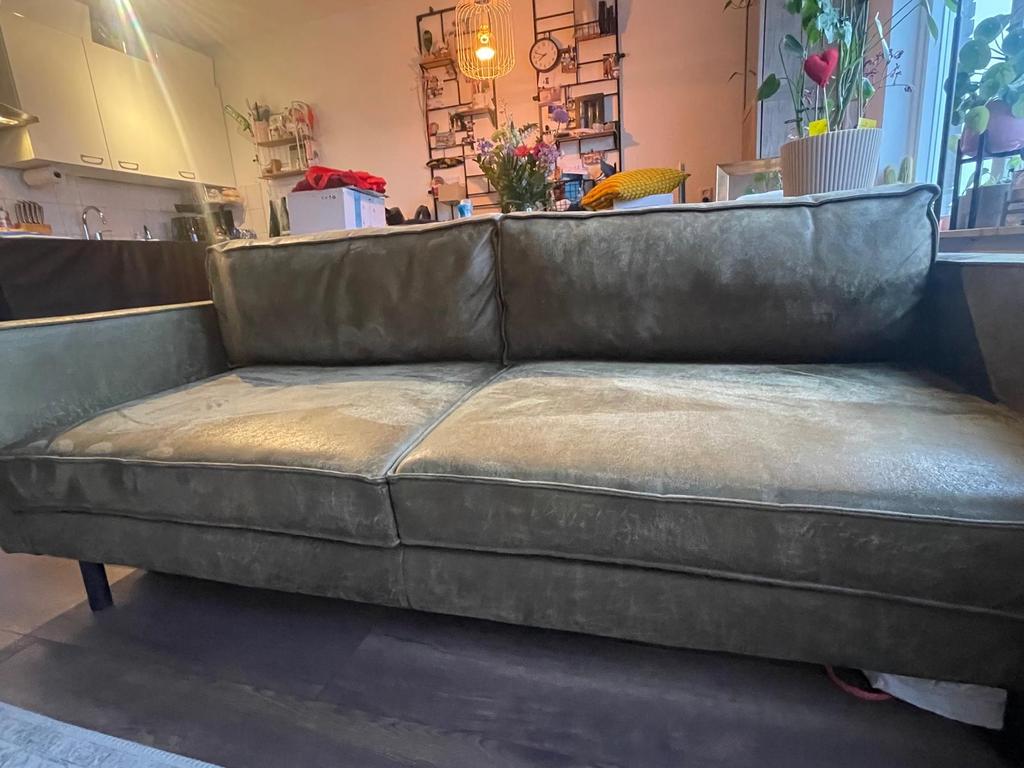 Nette 3 persoons bank 200x90 bull green (groen), Huis en Inrichting, Banken | Bankstellen, Ophalen, Overige materialen, Gebruikt