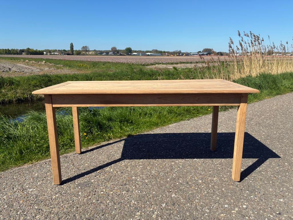 Prachtige teakhouten tuintafel, Gloster,148x70x71, als NIEUW, Ophalen of Verzenden, Zo goed als nieuw, Rechthoekig, Teakhout