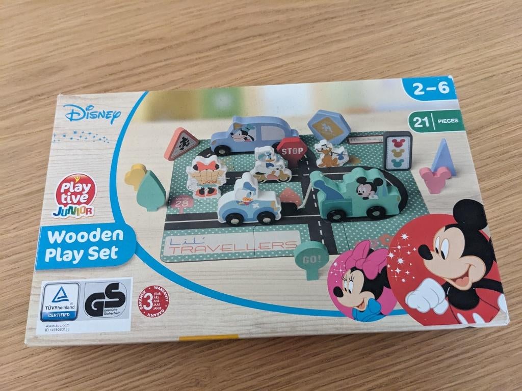 Mickey Mouse houten speelgoed, autobaan en figuurtjes, Verzamelen, Disney, Ophalen of Verzenden, Mickey Mouse, Zo goed als nieuw