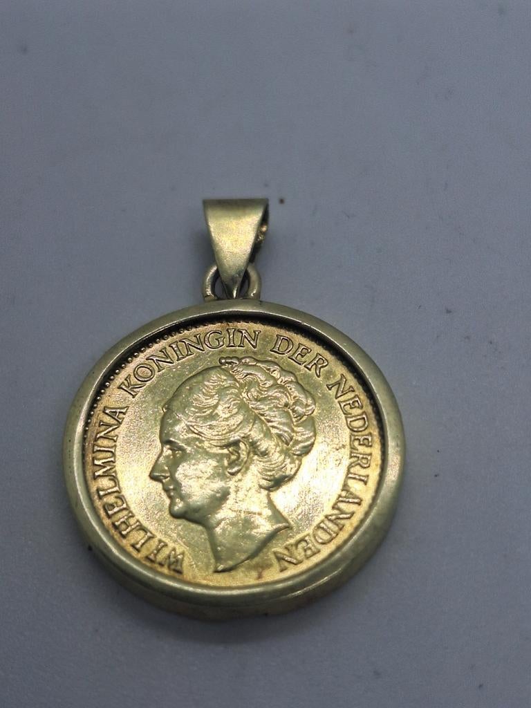 Kettinghanger halve gulden 1929 Wilhelmina goudverguld, Verzamelen, Ophalen of Verzenden