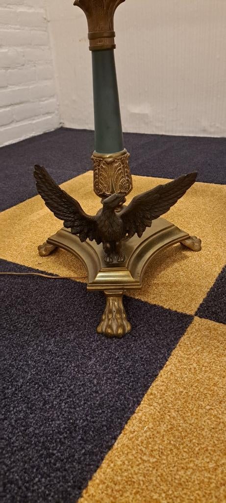 Artdeco lamp met adelaar, messing voet, dubbele fitting, Overige materialen, Gebruikt, Artdeco, Ophalen of Verzenden