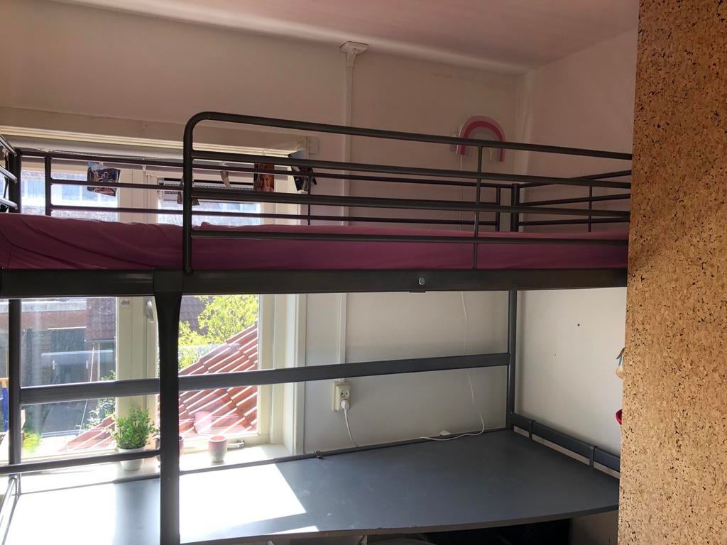 Metalen hoogslaper met bureau, Ophalen, Gebruikt, Eenpersoons, 200 cm