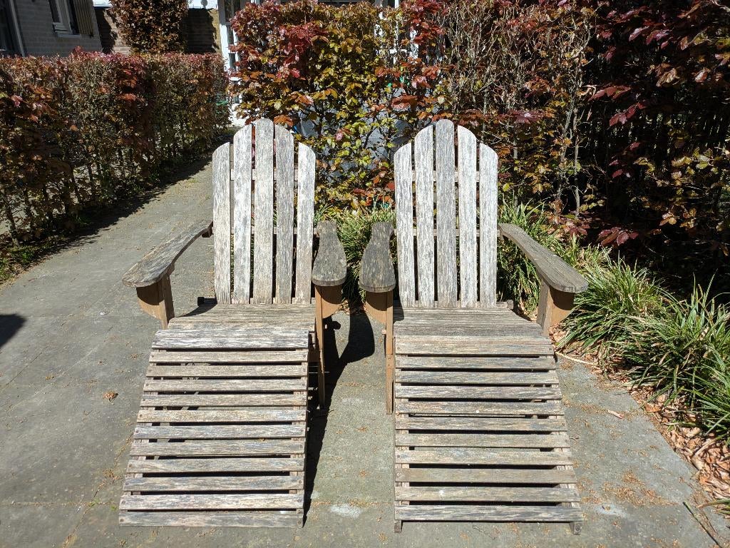 Tuinstoel met voetenbank acacia hout, Ophalen, Gebruikt, Hout, Inklapbaar