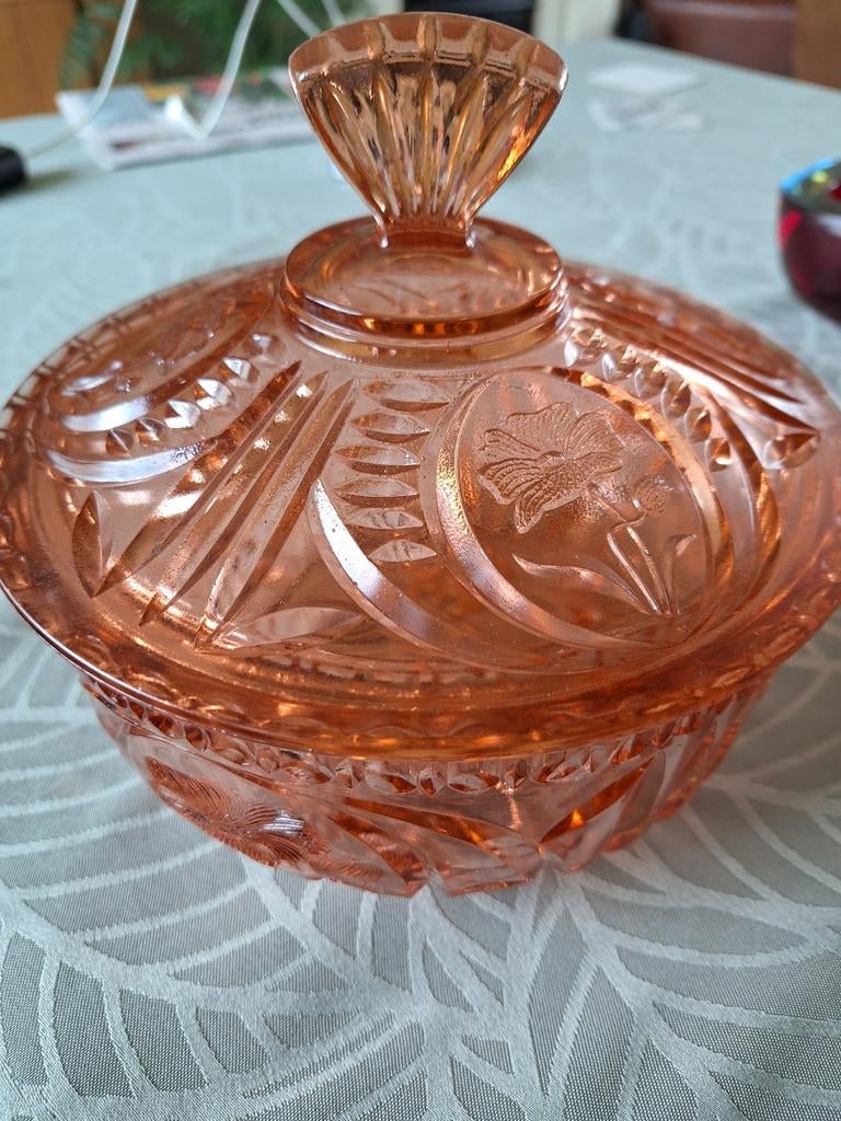 Vintage schaal met deksel, Antiek en Kunst, Antiek | Glas en Kristal, Ophalen