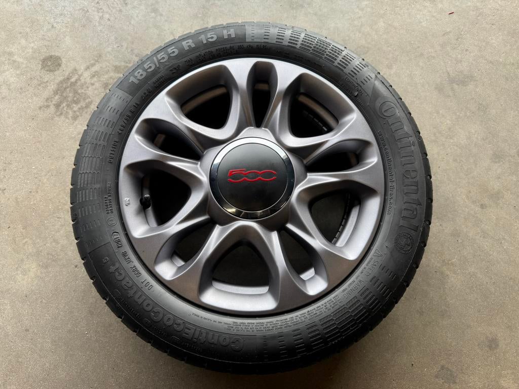 Originele Fiat 500 Sport 15” velgen set met Continental band, Auto-onderdelen, Banden en Velgen, Ophalen, Gebruikt, 15 inch, Velg(en)
