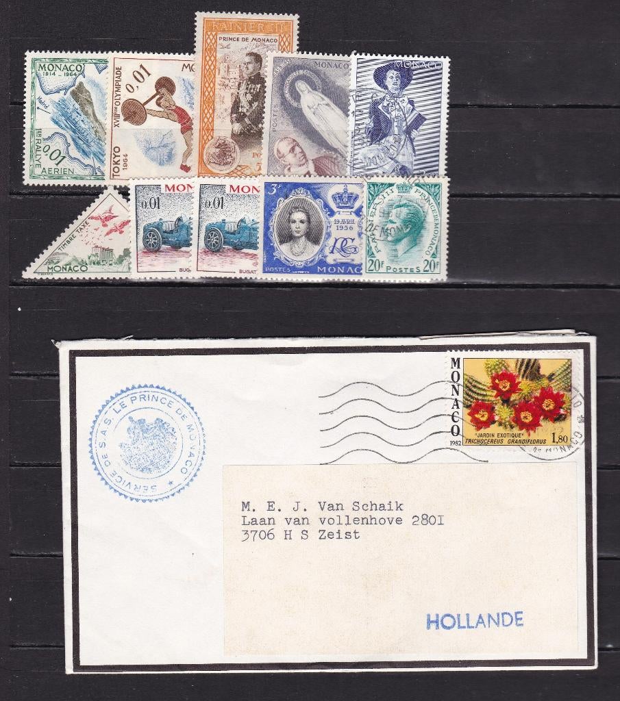 6712) ca 10x monaco zegels en rouwbrief, Ophalen of Verzenden, Monaco