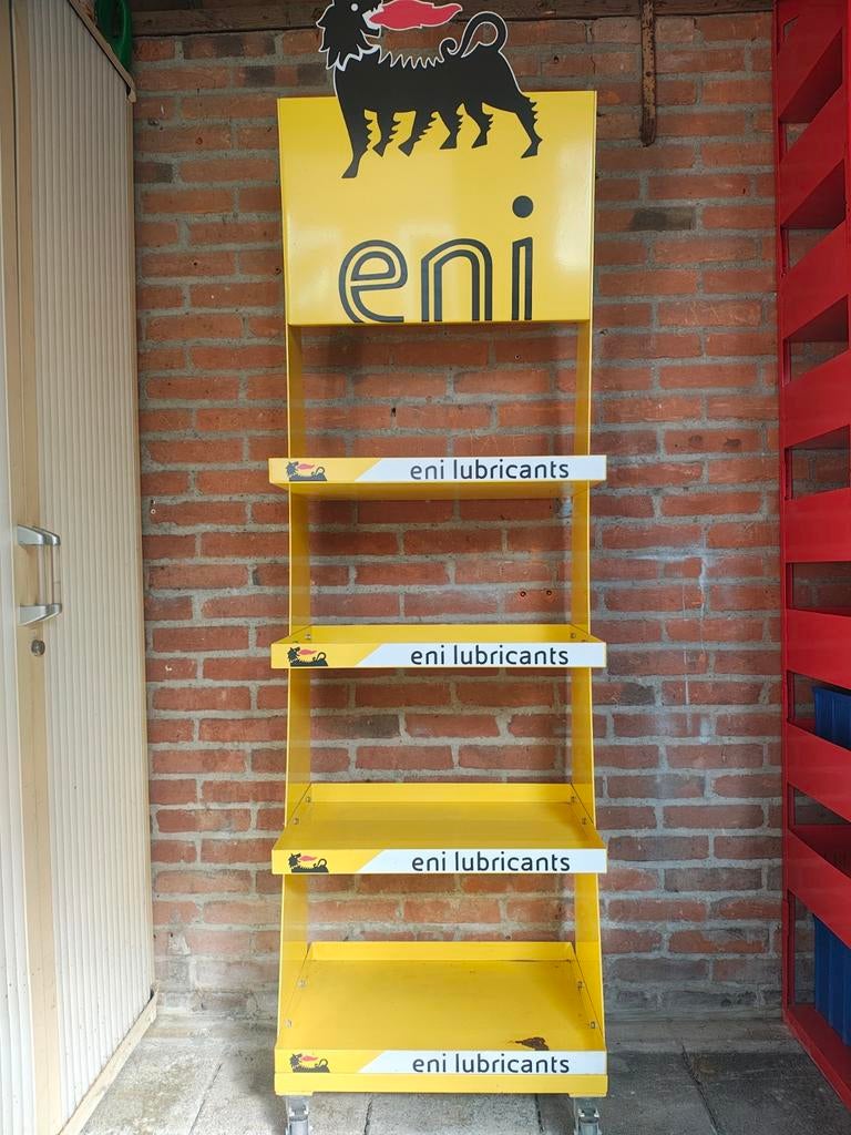 Eni Lubricants Display Rek op Wielen - Vintage Olie Rek, Zakelijke goederen, Kantoor en Winkelinrichting | Winkel en Inventaris