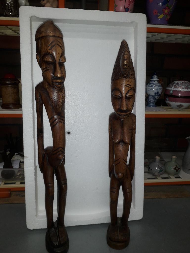 VINTAGE STEL AFRIKAANSE HOUTEN BEELDEN hoog 50 cm I.Z.G.ST, Ophalen of Verzenden