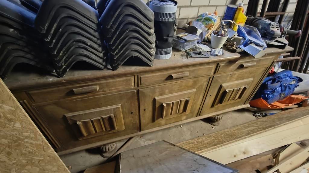 Vintage houten dressoir met lades en deuren, Ophalen, Gebruikt, 150 tot 200 cm, Klassiek, Vintage