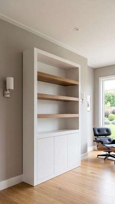 Maatwerk Wandmeubel: Wit met Eiken fineer planken, Ophalen, Gebruikt, 200 cm of meer, 150 tot 200 cm