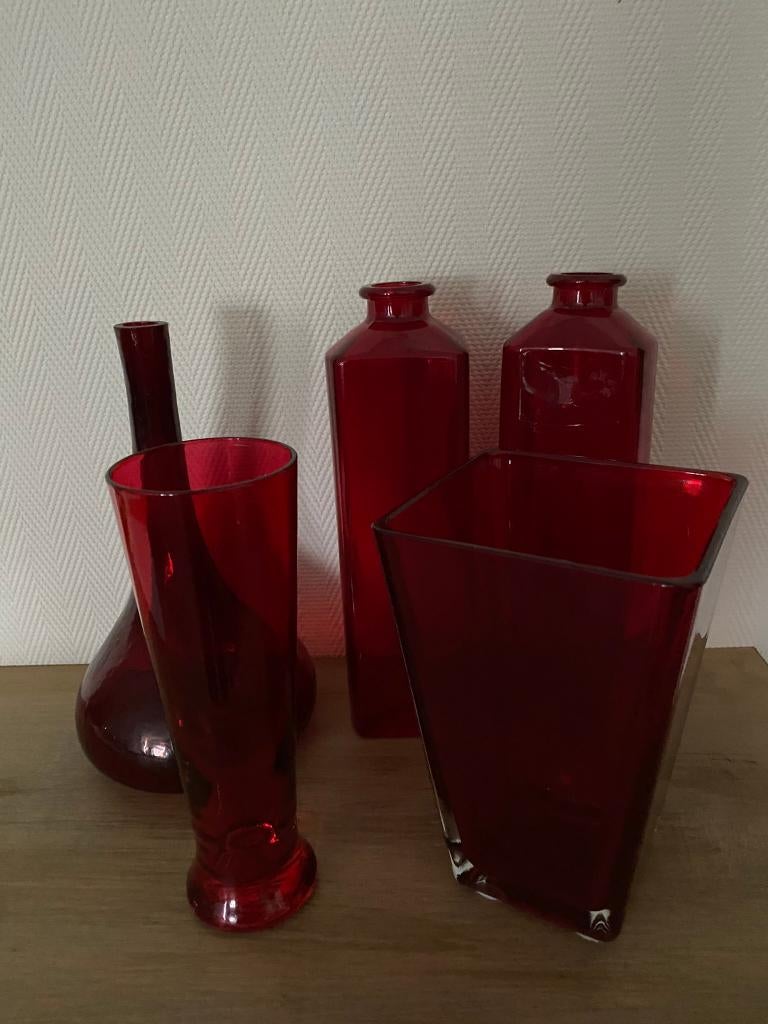 RODE WOONACCESSOIRES  GLAS, Huis en Inrichting, Ophalen of Verzenden, Minder dan 50 cm, Rood, Glas