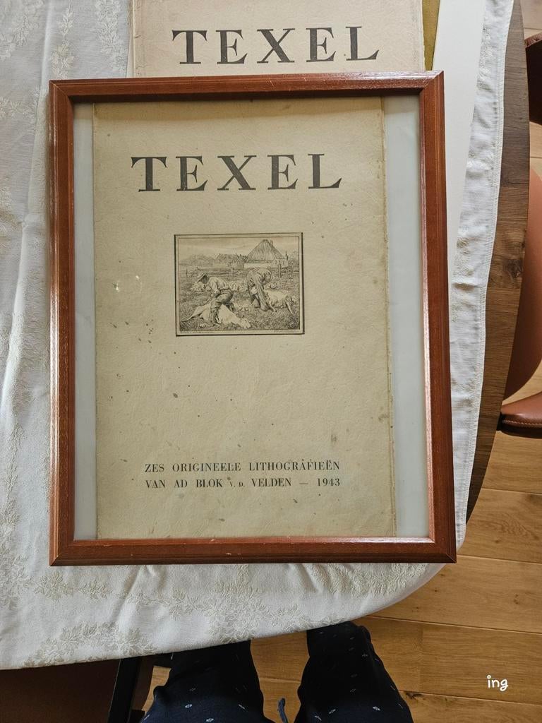 Map met kleine, originele lithografie, Blok vd Velden, Antiek en Kunst, Kunst | Etsen en Gravures, Ophalen, Dagelijks leven, Ingelijst