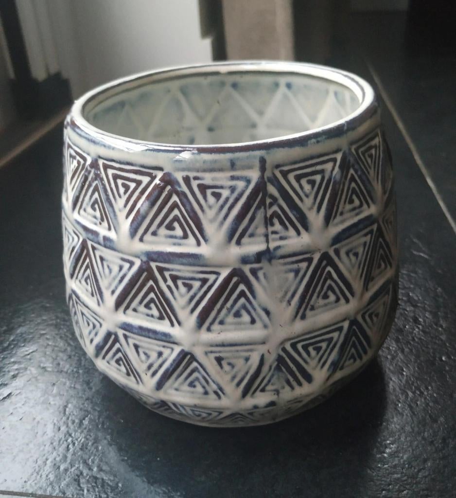 Nieuwe Madam Stoltz bloempot blauw/grijs 13x14 cm, Ophalen, Rond, Aardewerk, Binnen