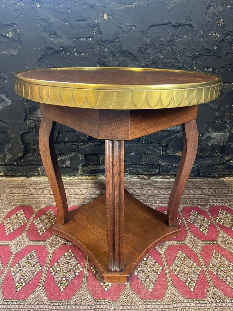 Vintage antieke salontafel tafel rond messing rand, Antiek en Kunst, Antiek | Meubels | Tafels, Ophalen