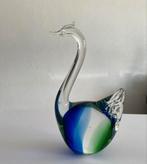 Glazen zwaan met blauw en groen, Antiek en Kunst, Antiek | Glas en Kristal, Ophalen of Verzenden
