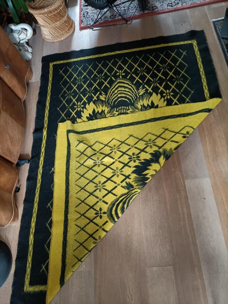 Zwart Gele grote wollen deken van Stresa., Ophalen of Verzenden