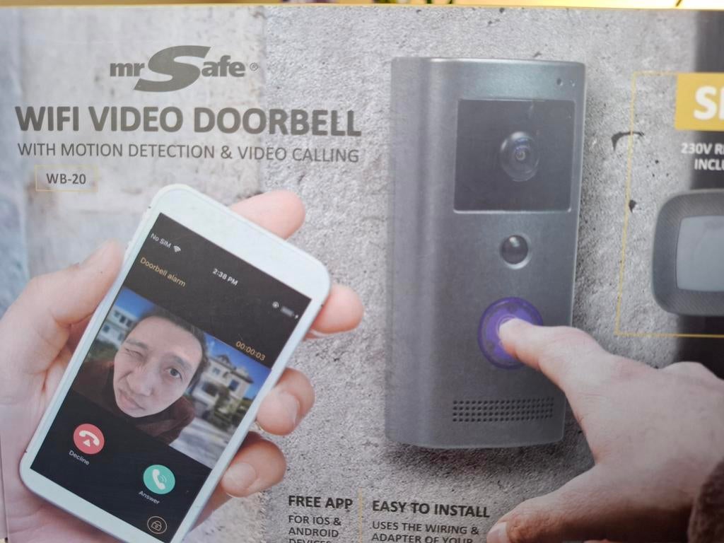 Mr Safe WB-20 Wifi Video Deurbel met Bewegingsdetectie, Ophalen of Verzenden, Bewegingsdetectiesensor, Nieuw, Draadloos