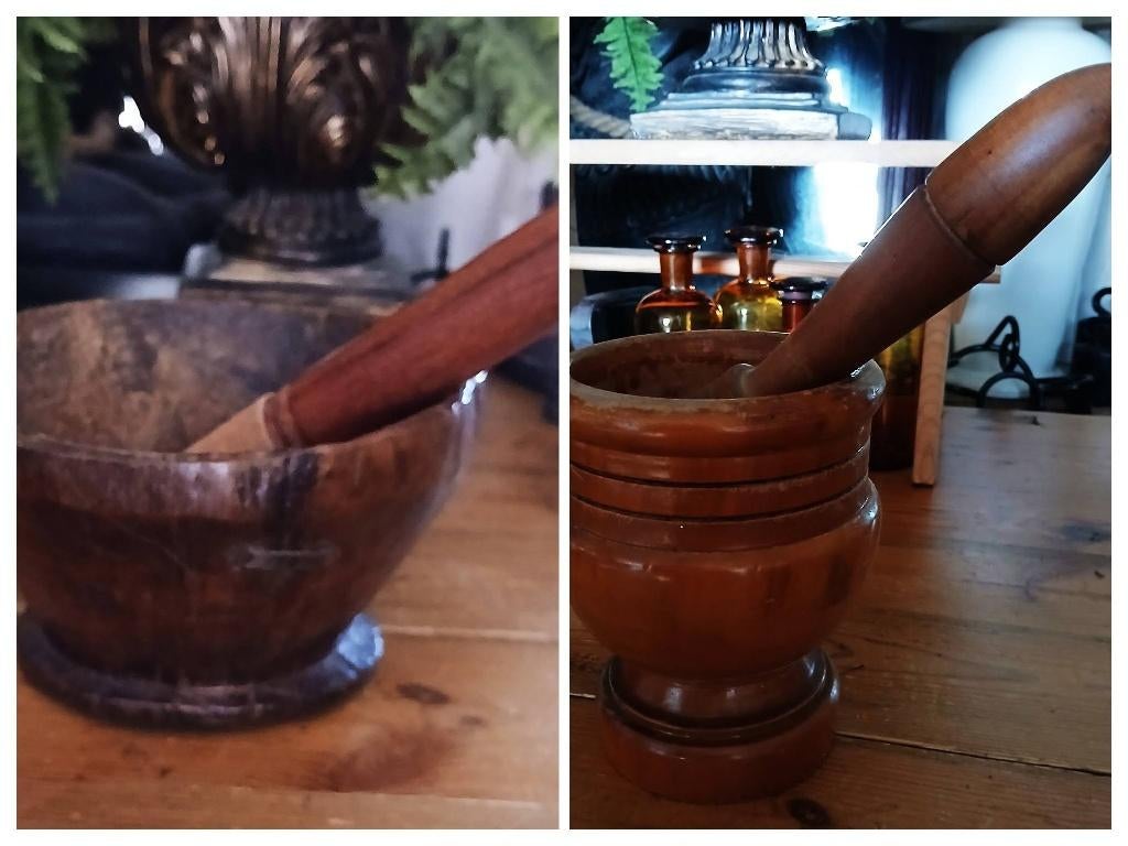 Houten vijzel met stamper vintage en India oosters, Ophalen of Verzenden