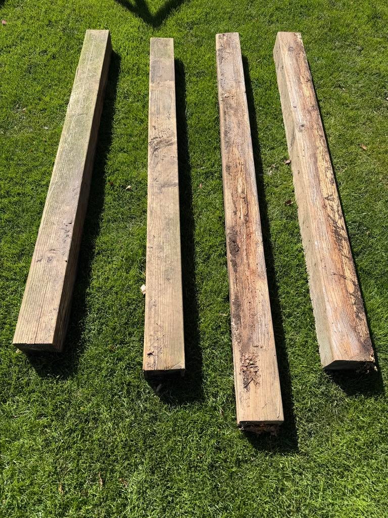 Douglas balken 14x14cm - 4 stuks (gebruikt) TEAB, Tuin en Terras, Ophalen of Verzenden, Gebruikt, 180 tot 250 cm, Balken