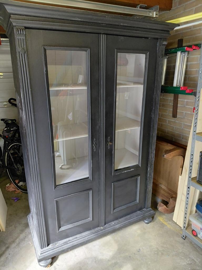 Houten Servieskast Vintage Zwart - 120x55x182 cm, Huis en Inrichting, Kasten | Vitrinekasten, Ophalen