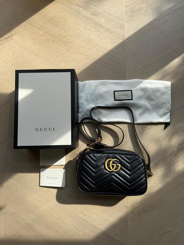 Gucci GG Marmont small black handtas leder, Ophalen of Verzenden, Zo goed als nieuw, Zwart, Handtas
