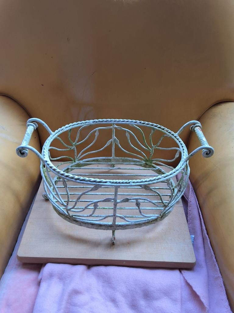 Div. metalen mand/schaal kandelaar tuin huis gietijzer, Ophalen of Verzenden