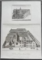 Antieke Gravure Corpus Christi College, Oxford, Antiek en Kunst, Ophalen of Verzenden