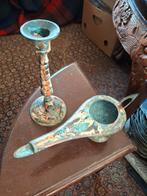 Antieke kandelaar en olielamp - Koper/Brons, Antiek en Kunst, Antiek | Kandelaars, Ophalen of Verzenden, Koper of Brons