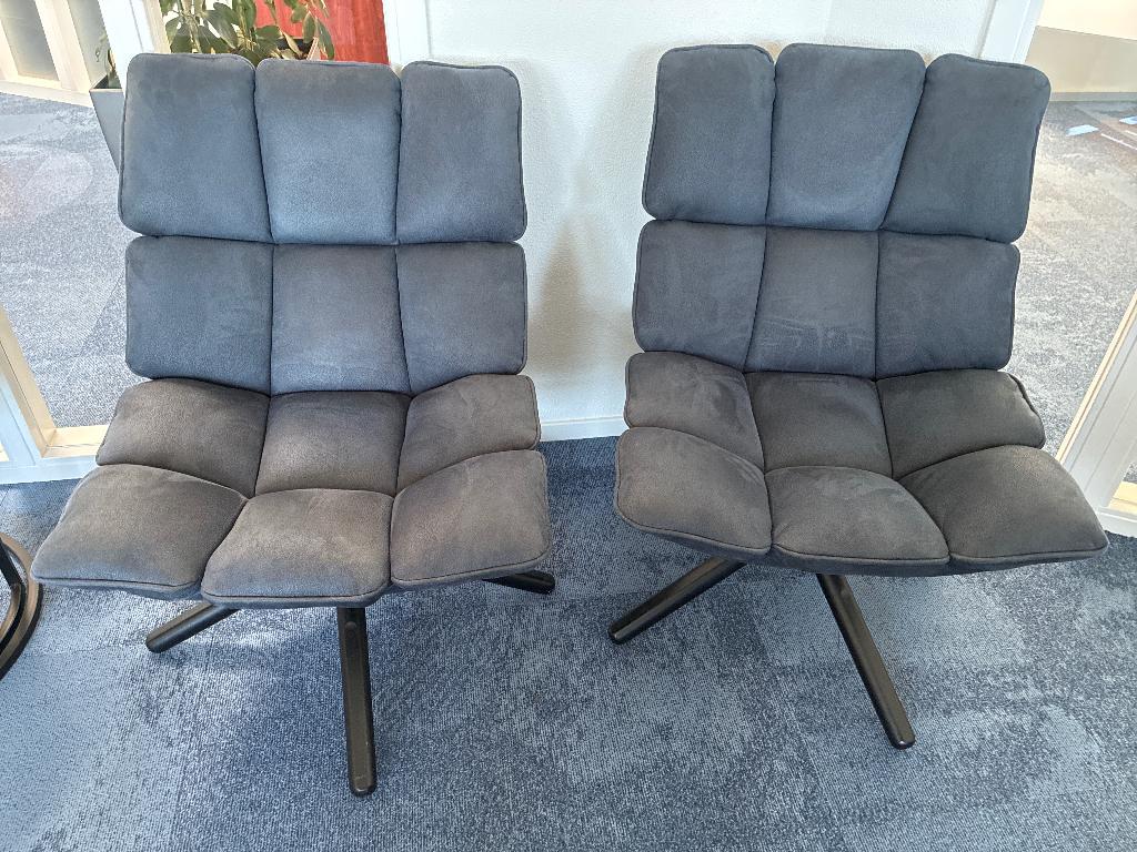 Fauteuil Lounge stoel donker blauw/grijs, Ophalen, Gebruikt, 75 tot 100 cm, Stof