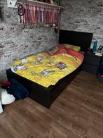 IKEA Malm bed met hoofdeinde, matras en beschermer, 90 cm, Eenpersoons, Zwart, Ophalen of Verzenden
