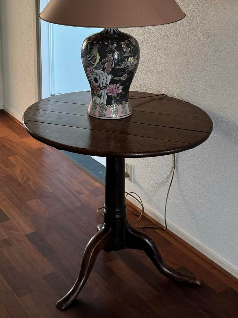 Antieke bijzettafel, Huis en Inrichting, Tafels | Bijzettafels, Ophalen, Gebruikt, Rond, 55 tot 75 cm