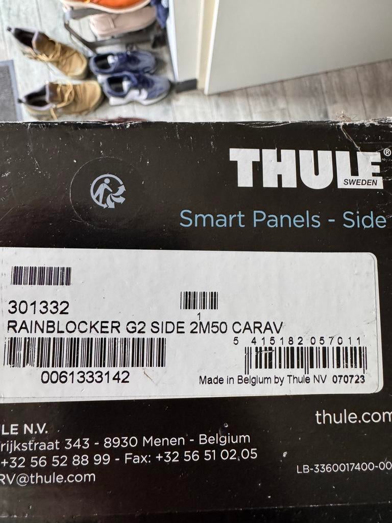 Thule Rain Blocker G2 Zijwand incl, 2 doekklemmen luifel, Caravans en Kamperen, Caravan accessoires, Ophalen of Verzenden, Zo goed als nieuw