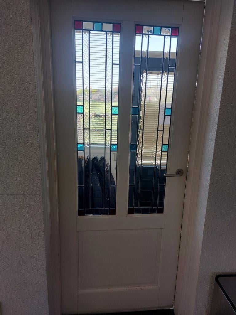 Twee binnendeuren met glas in lood, Doe-het-zelf en Verbouw, Deuren en Horren, Ophalen, Gebruikt, 80 tot 100 cm, Binnendeur