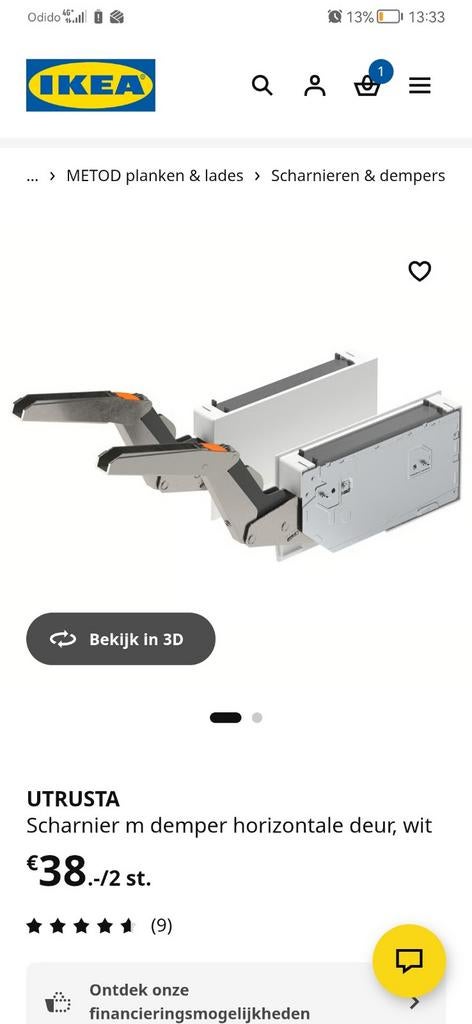 IKEA Utrusta scharnieren voor horizontale deur, Ophalen of Verzenden, Scharnier
