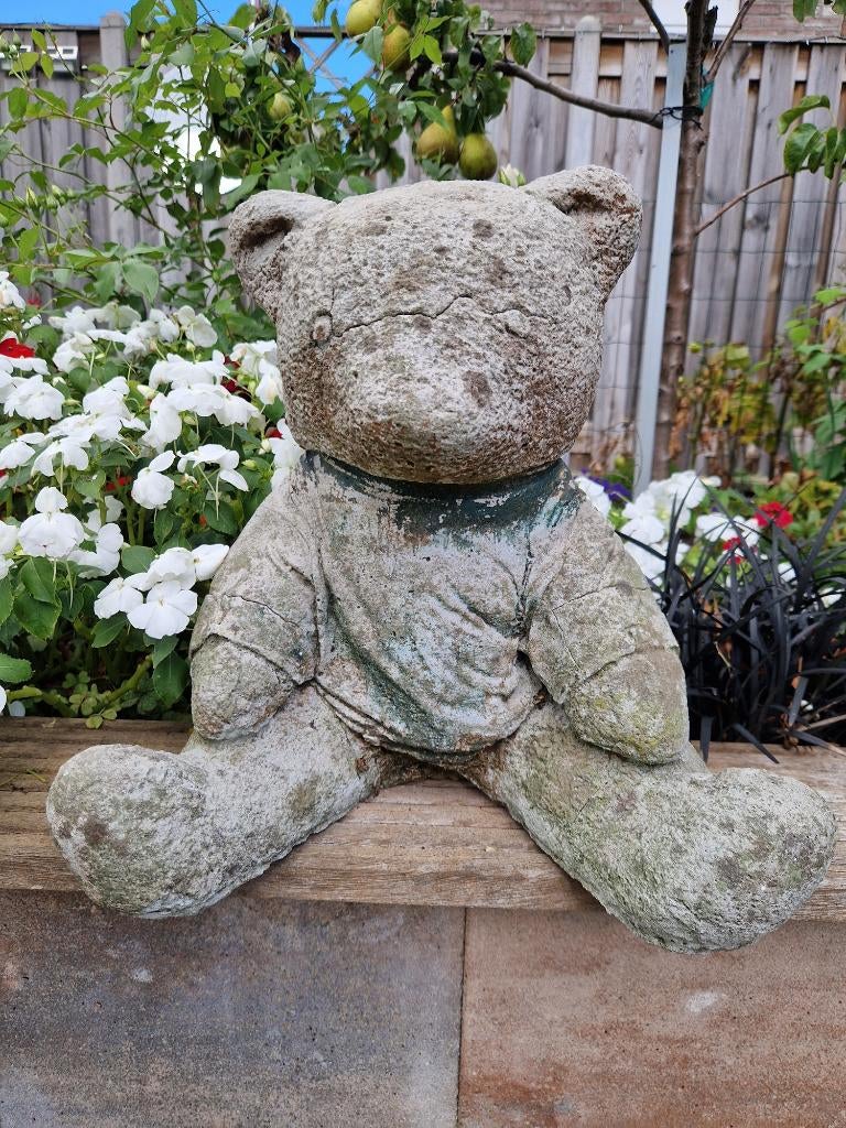 Brocante bruine beren beeld 35cm hoog voor binnen en buiten., Tuin en Terras, Ophalen of Verzenden, Zo goed als nieuw