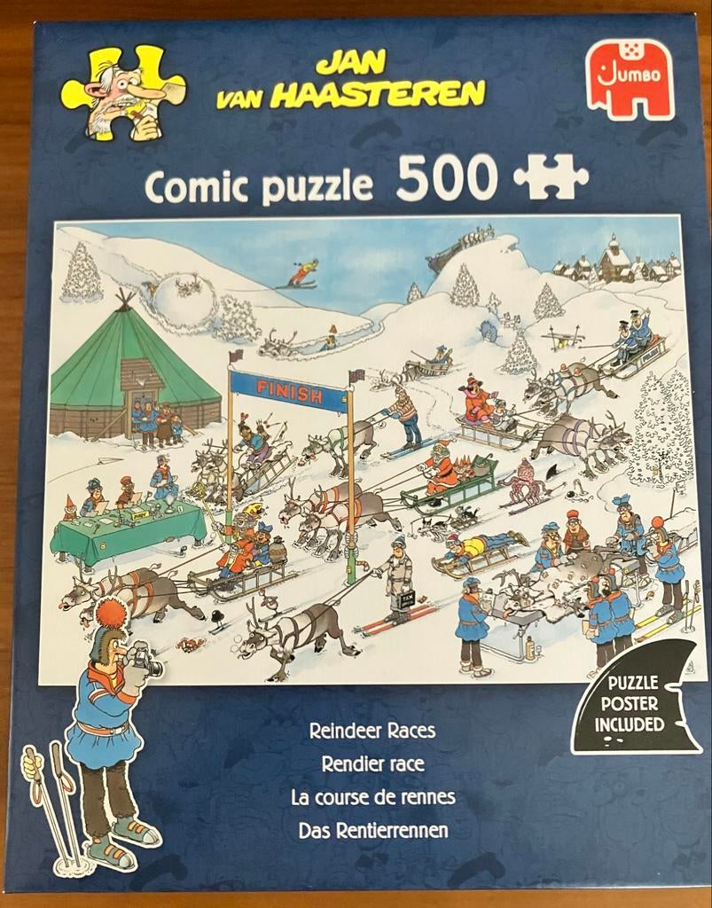 Jan van Haasteren Puzzel 500 Stukjes - Rendier Race, Ophalen of Verzenden, 500 t/m 1500 stukjes, Zo goed als nieuw, Legpuzzel