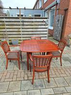 Houten eetkamerset met 4 stoelen, Ophalen, Gebruikt, Klassiek, 4 tot 6 stoelen