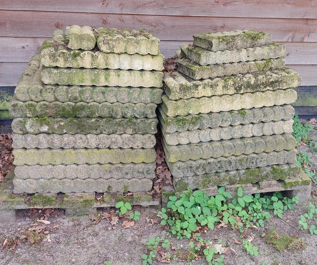 Gratis afhalen palissadebandjes geel 8 cm dik 49 stuks, Tuin en Terras, Tegels en Klinkers, Ophalen, Gebruikt, Beton, Overige typen