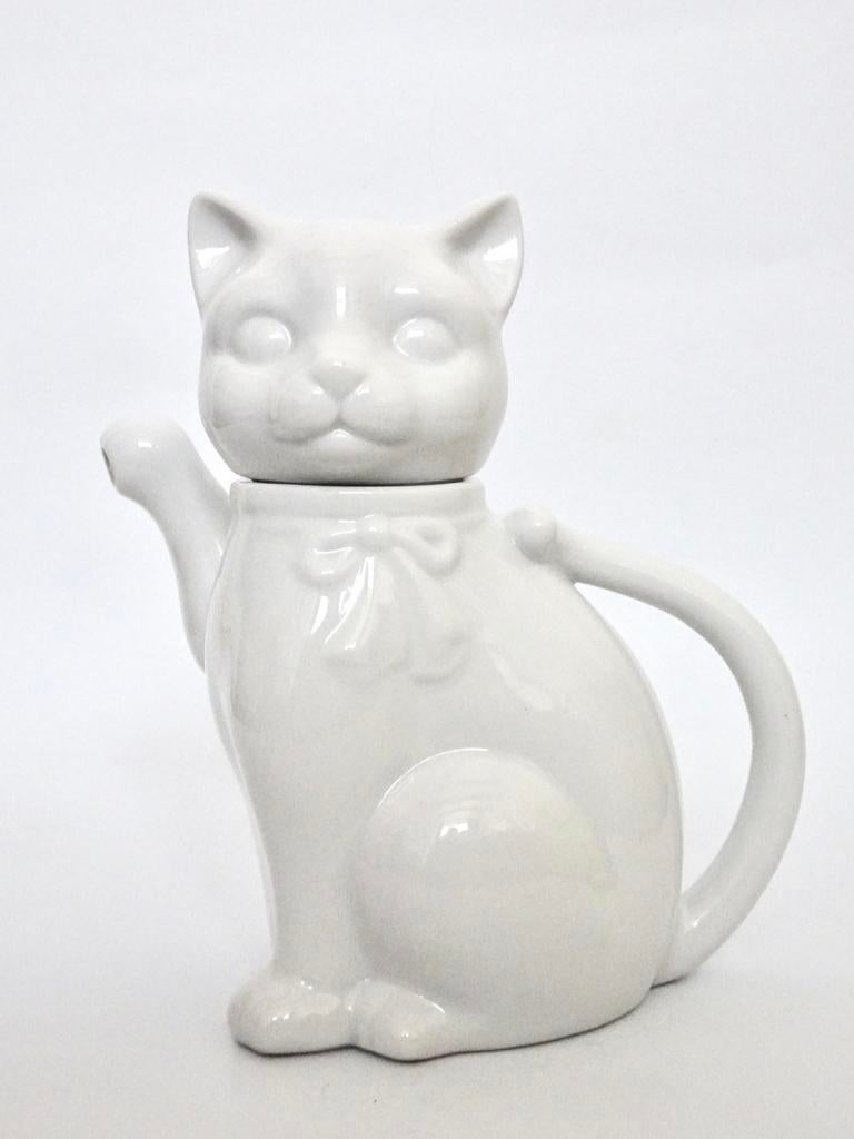 Vintage porselein theepot kat poes wit retro design katten, Ophalen, Zo goed als nieuw, Porselein, Overige typen