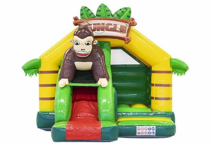 Springkussen huren Jungle – met dak én glijbaan!, Hobby en Vrije tijd, Feestartikelen | Verhuur, Zo goed als nieuw, Verjaardag